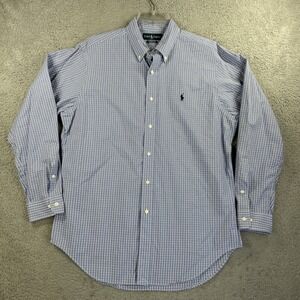 Ralph Lauren Shirt Mens 16 32/33 Blue Graph Check Classic Fit Long Sleeve Oxford
